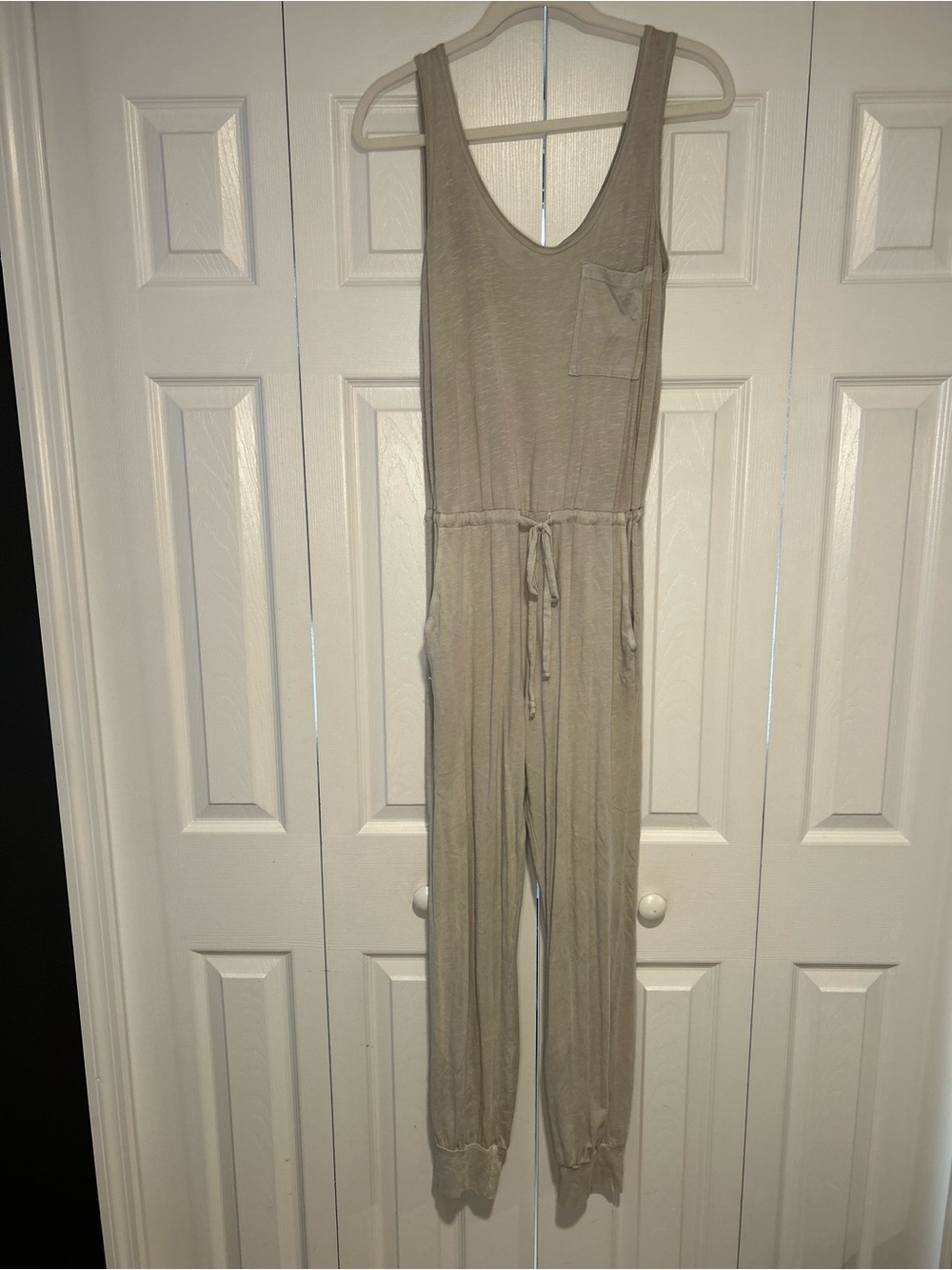 Sundry Taupe Sleeveless Drawstring Jumpsuit